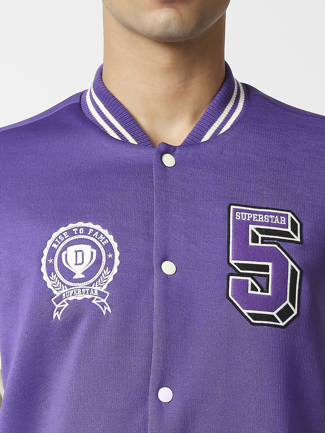 Supa Men Purple Printed Full Sleeves Stand-collar Outdoor Superstar Varsity Jacket (5)