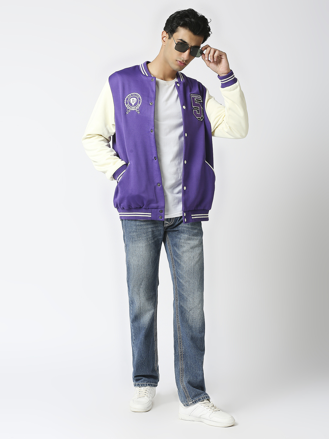 Supa Men Purple Printed Full Sleeves Stand-collar Outdoor Superstar Varsity Jacket (7)