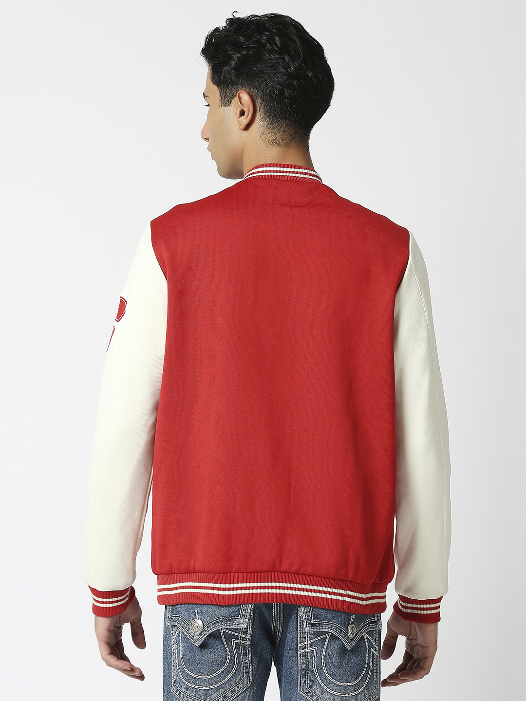 Supa Men Red Printed Full Sleeves Stand-collar Outdoor MVP Varsity Jacket (4)