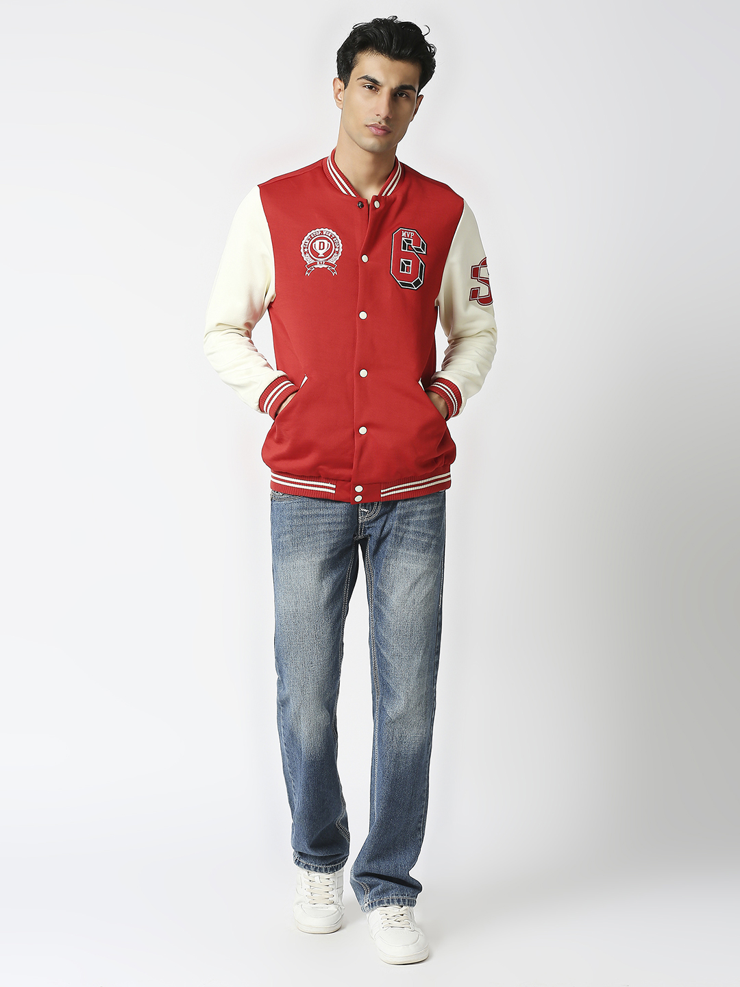 Supa Men Red Printed Full Sleeves Stand-collar Outdoor MVP Varsity Jacket (6)