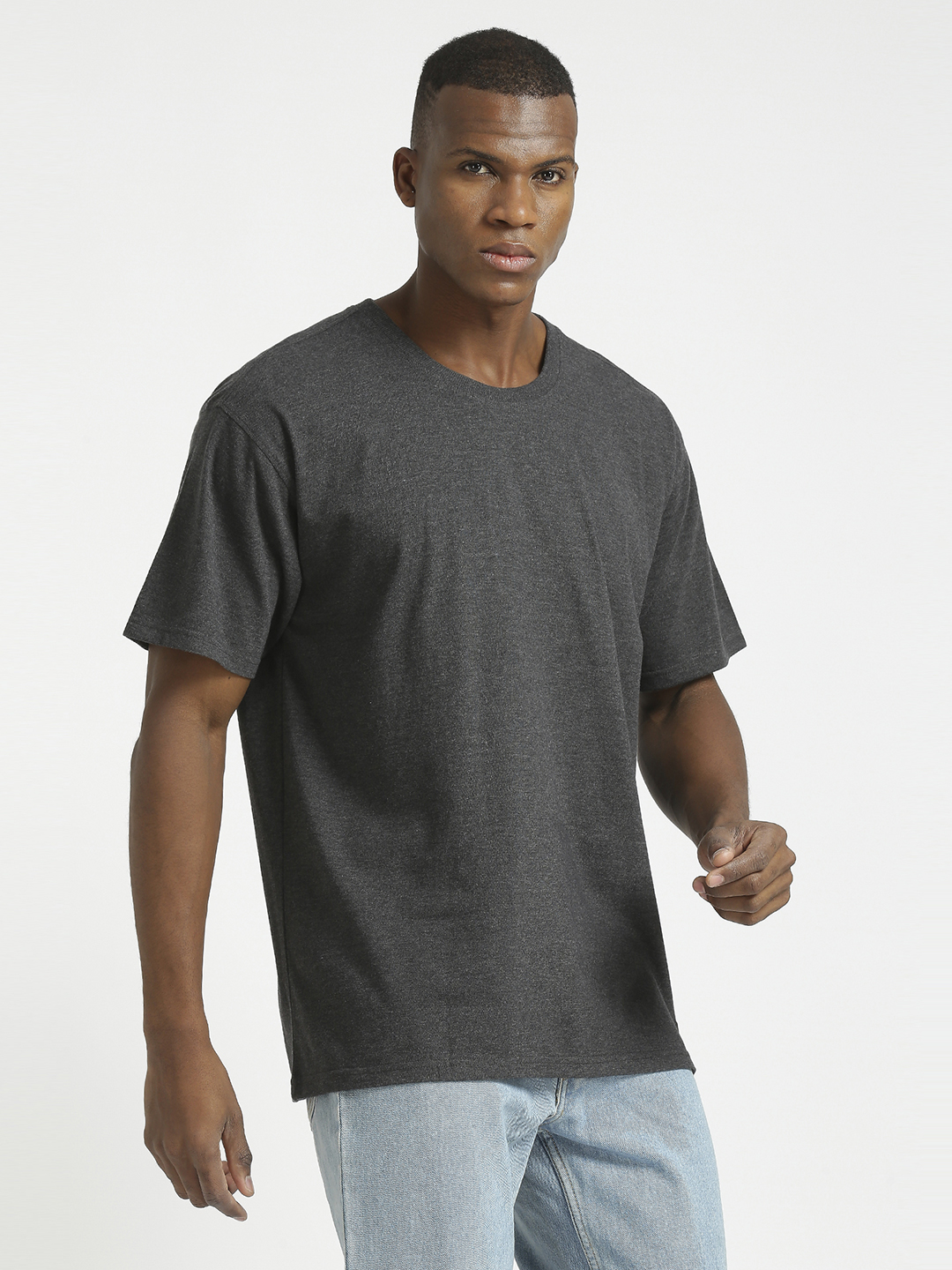 Supa Men Round Neck Anthra Melange Printed Oversize Polycotton T-shirt (3)