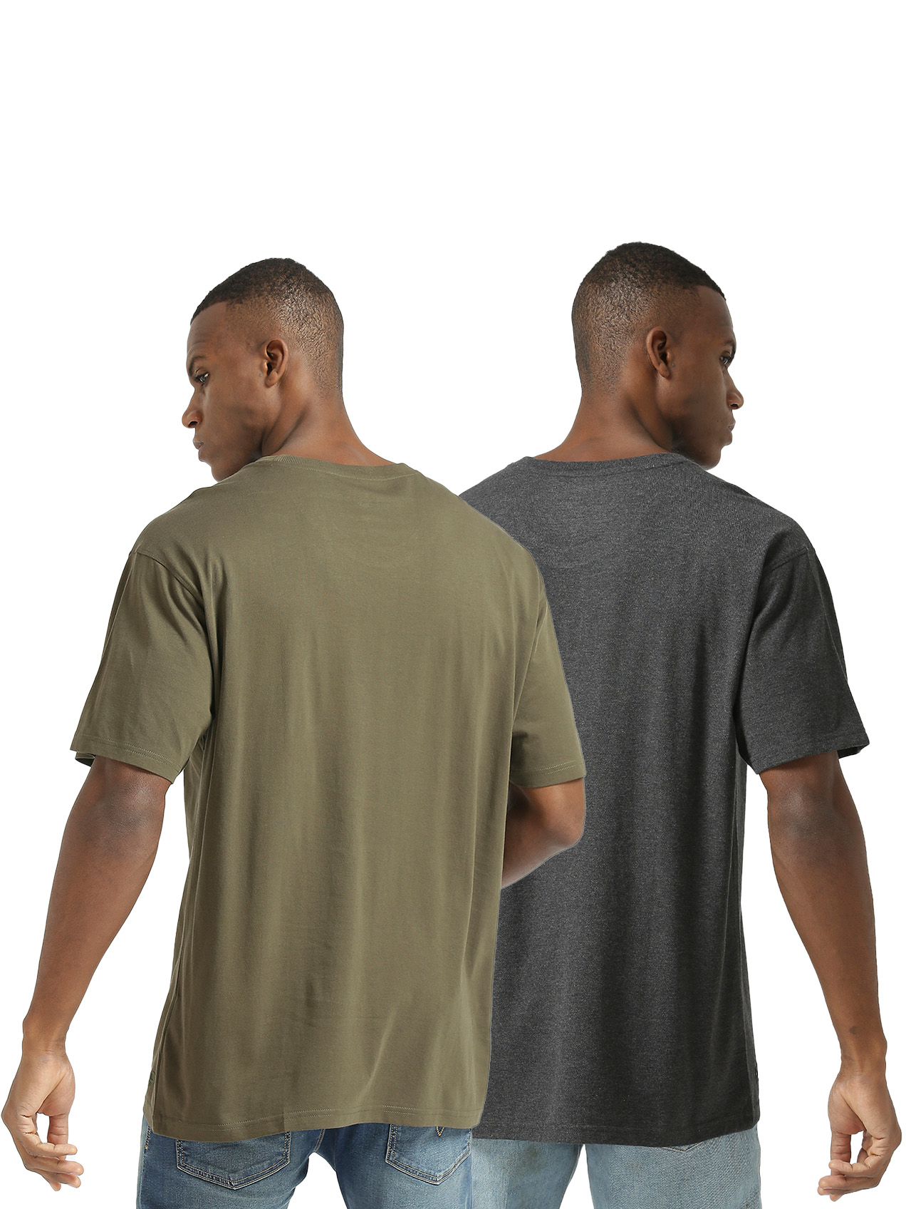 Supa Men Round Neck Anthra Olive Printed Oversized Polycotton T-shirt (Pack of 2) (4)