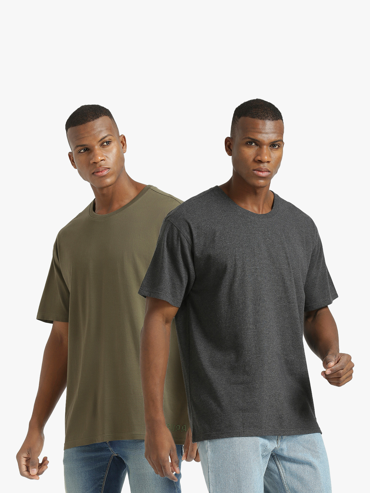 Supa Men Round Neck Anthra Olive Printed Oversized Polycotton T-shirt (Pack of 2) (5)