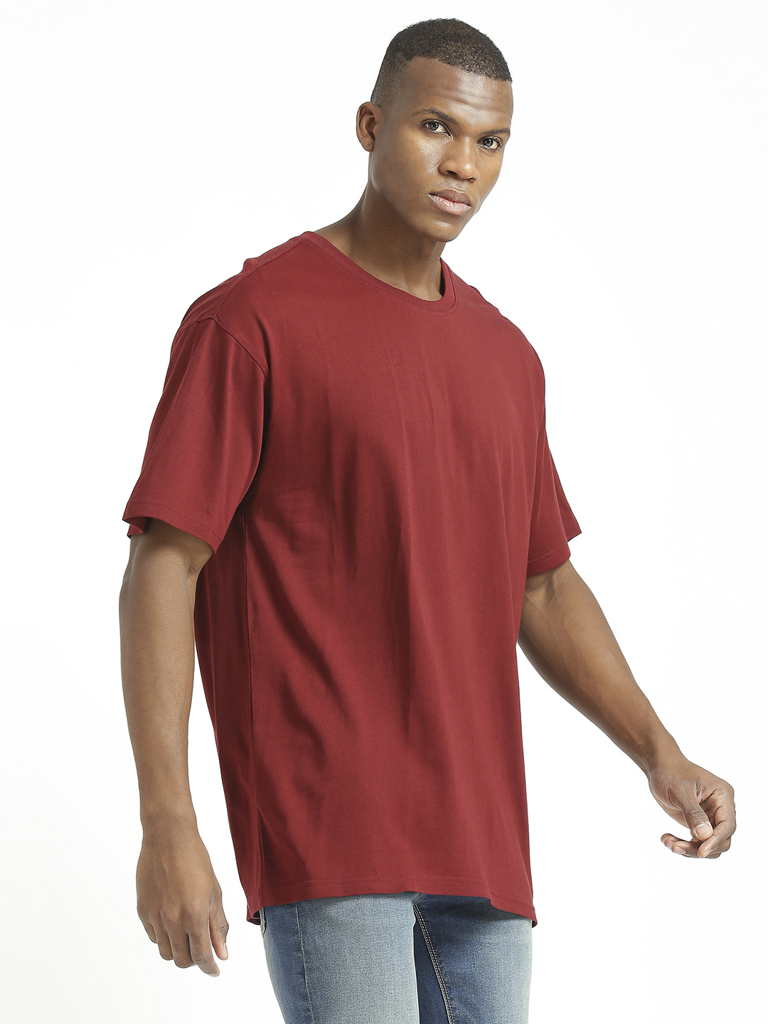 Supa Men Round Neck Maroon Printed Oversize Polycotton T-shirt (3)