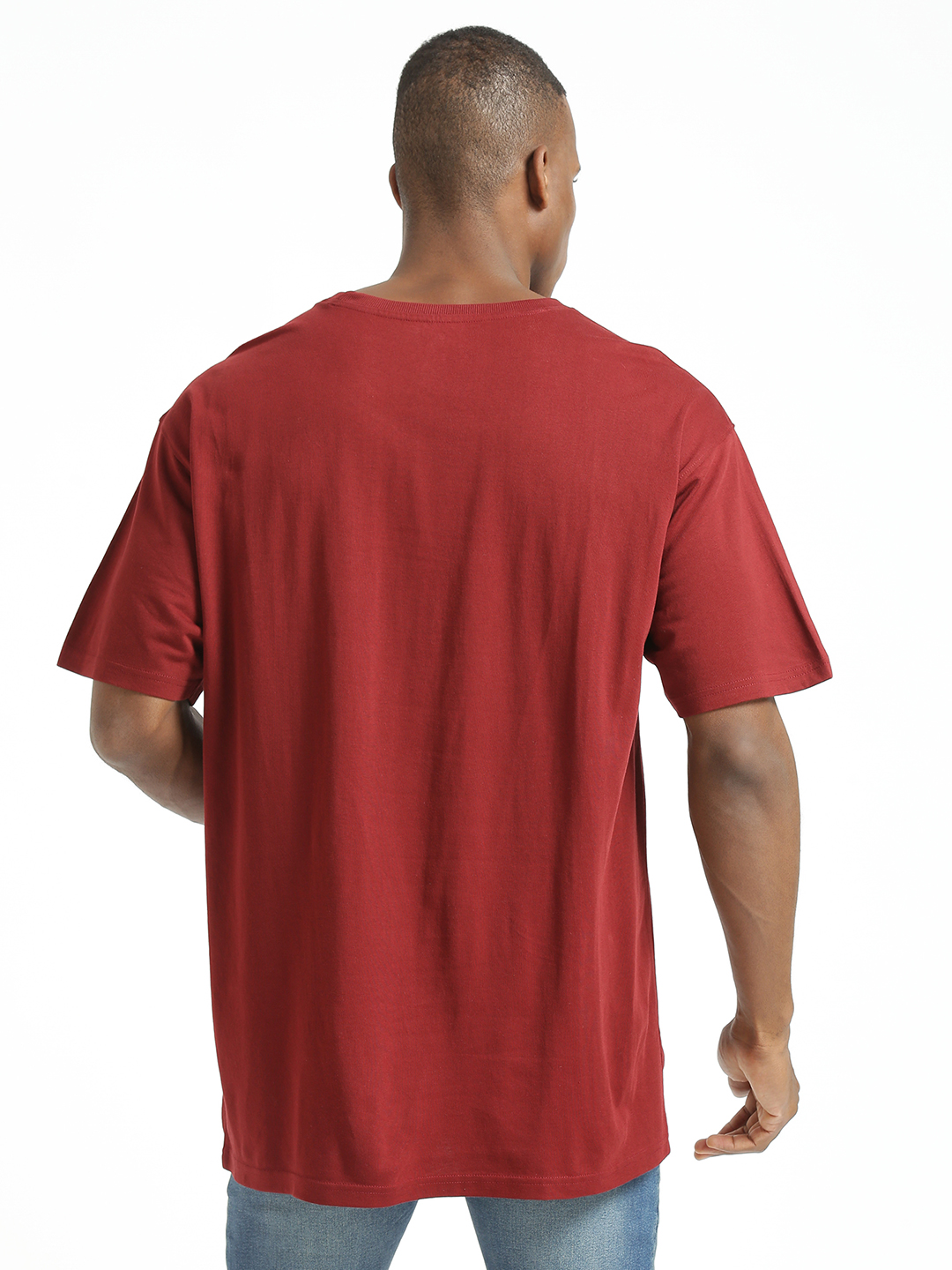 Supa Men Round Neck Maroon Printed Oversize Polycotton T-shirt (4)