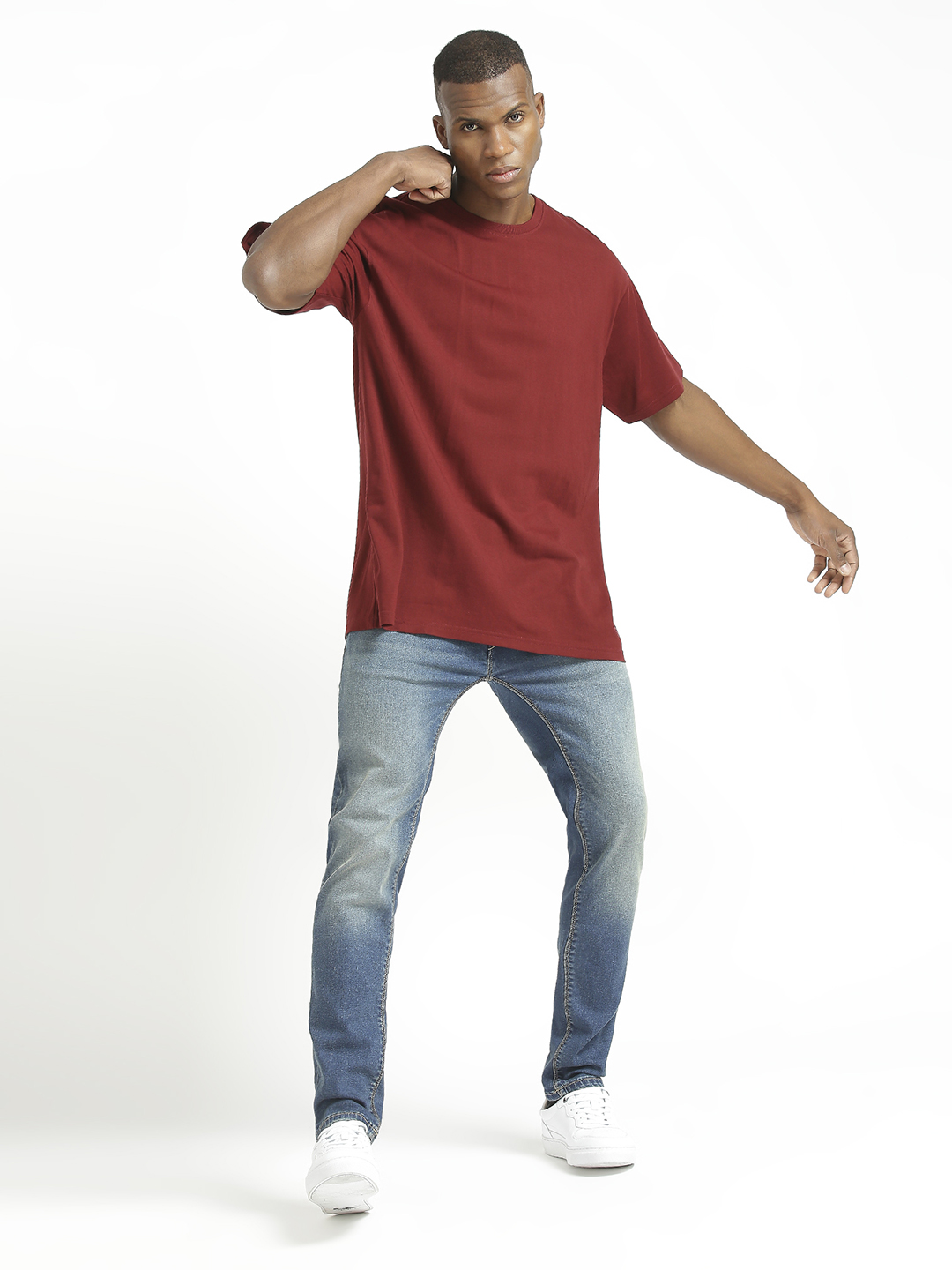 Supa Men Round Neck Maroon Printed Oversize Polycotton T-shirt (6)