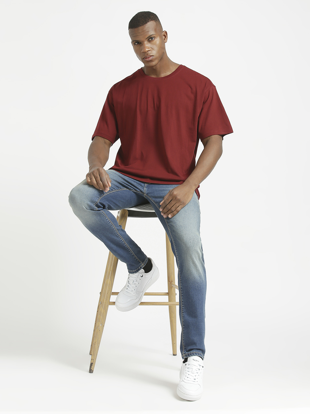 Supa Men Round Neck Maroon Printed Oversize Polycotton T-shirt (7)