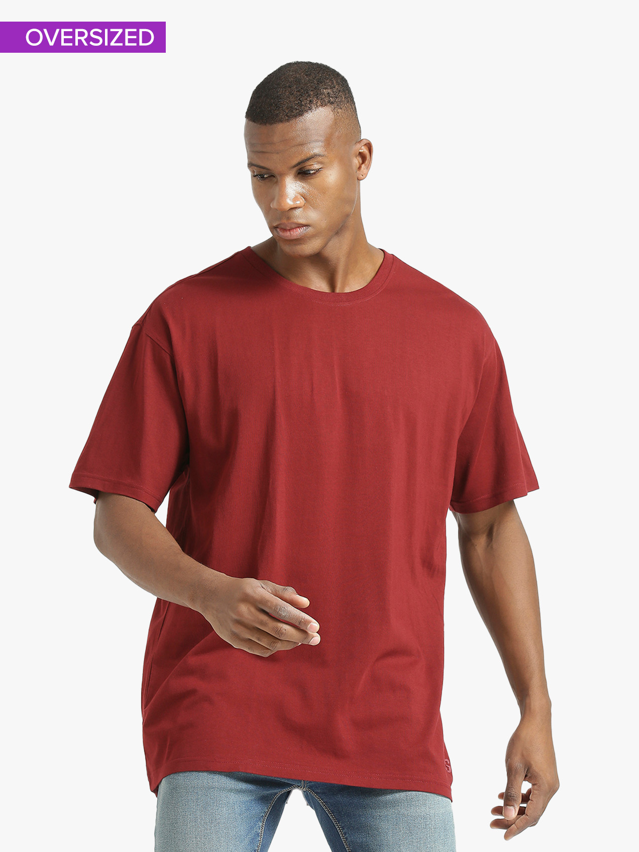 Supa Men Round Neck Maroon Printed Oversize Polycotton T-shirt