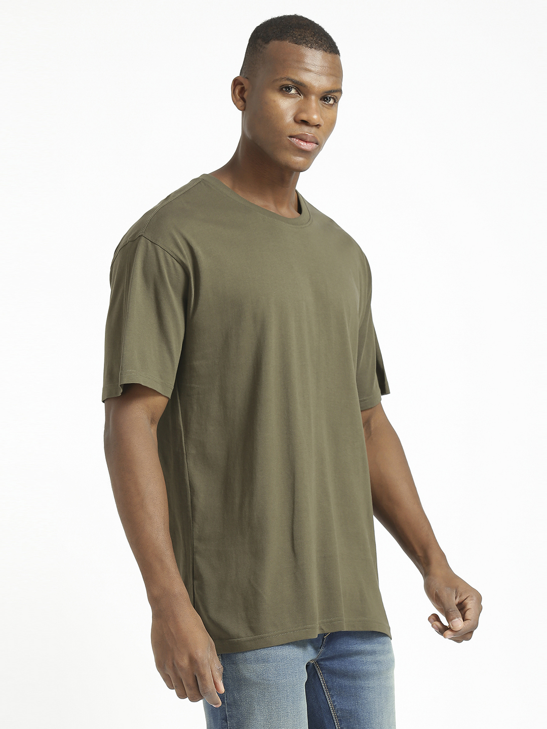 Supa Men Round Neck Olive Printed Oversize Polycotton T-shirt (3)