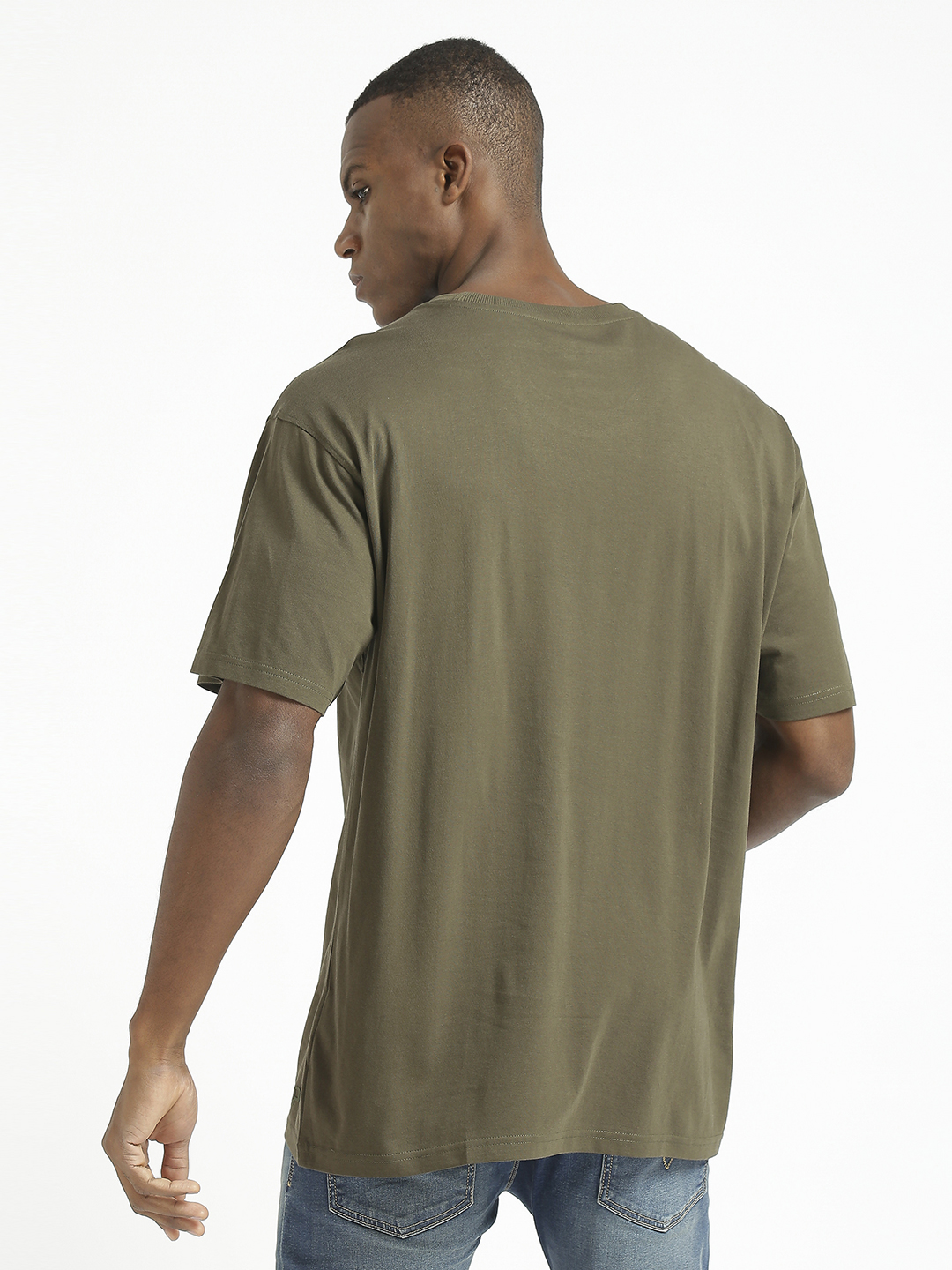 Supa Men Round Neck Olive Printed Oversize Polycotton T-shirt (4)