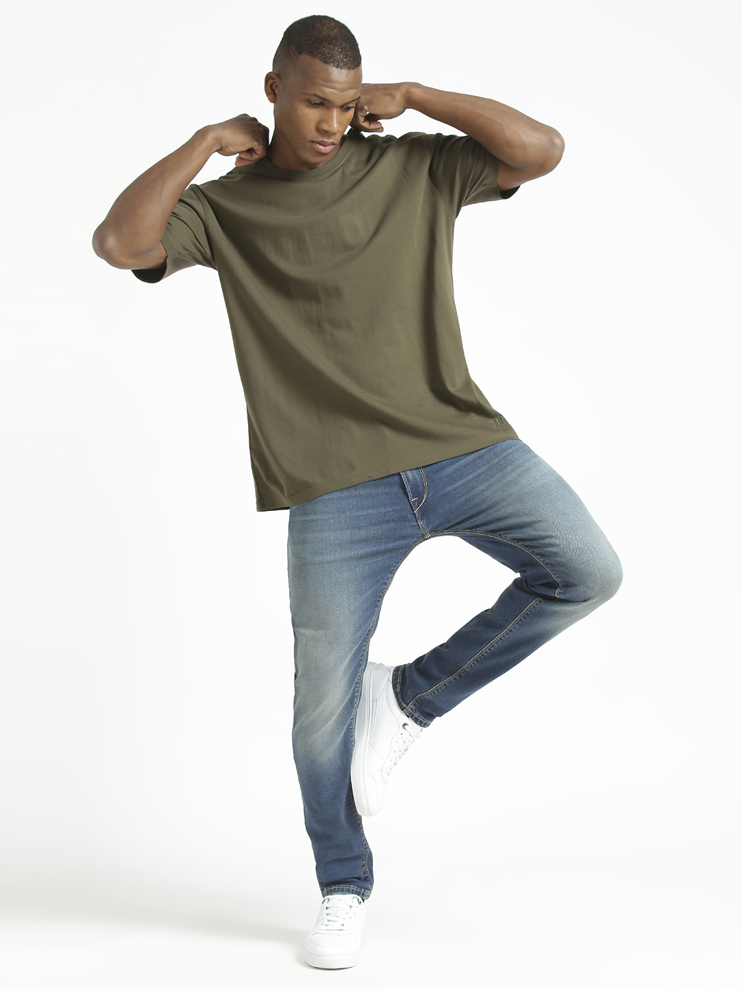 Supa Men Round Neck Olive Printed Oversize Polycotton T-shirt (6)