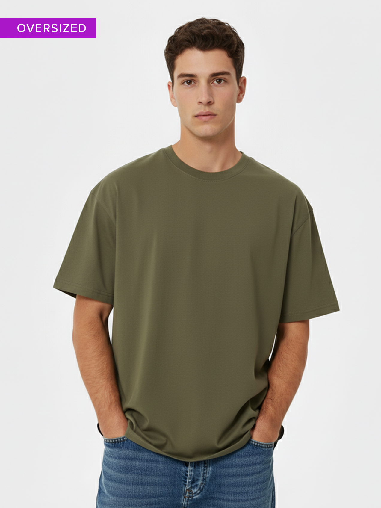 Supa Men Round Neck Olive Printed Oversize Polycotton T-shirt