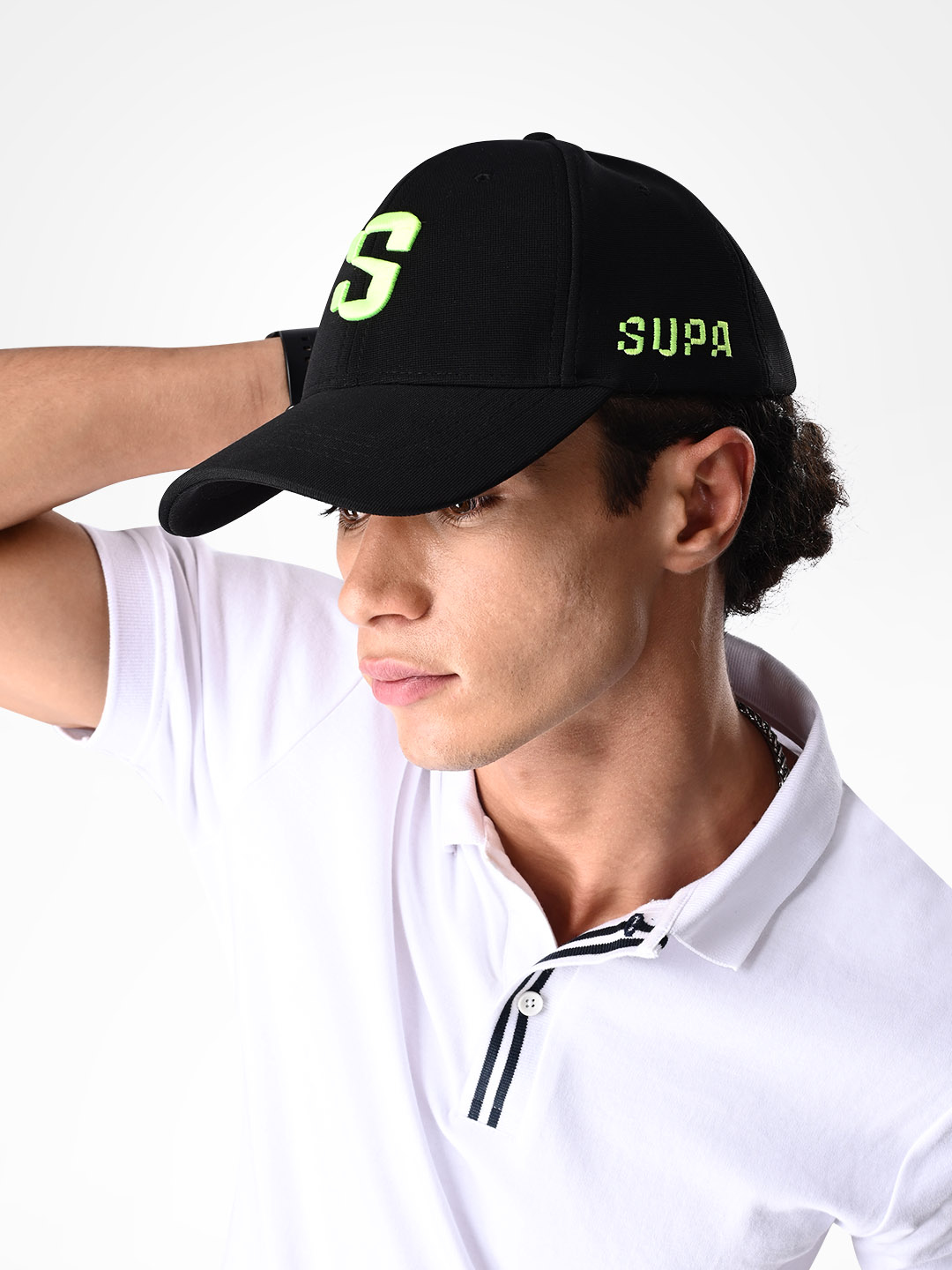 Supa Mens Baseball Black Cap with Neon Embroidery (5)