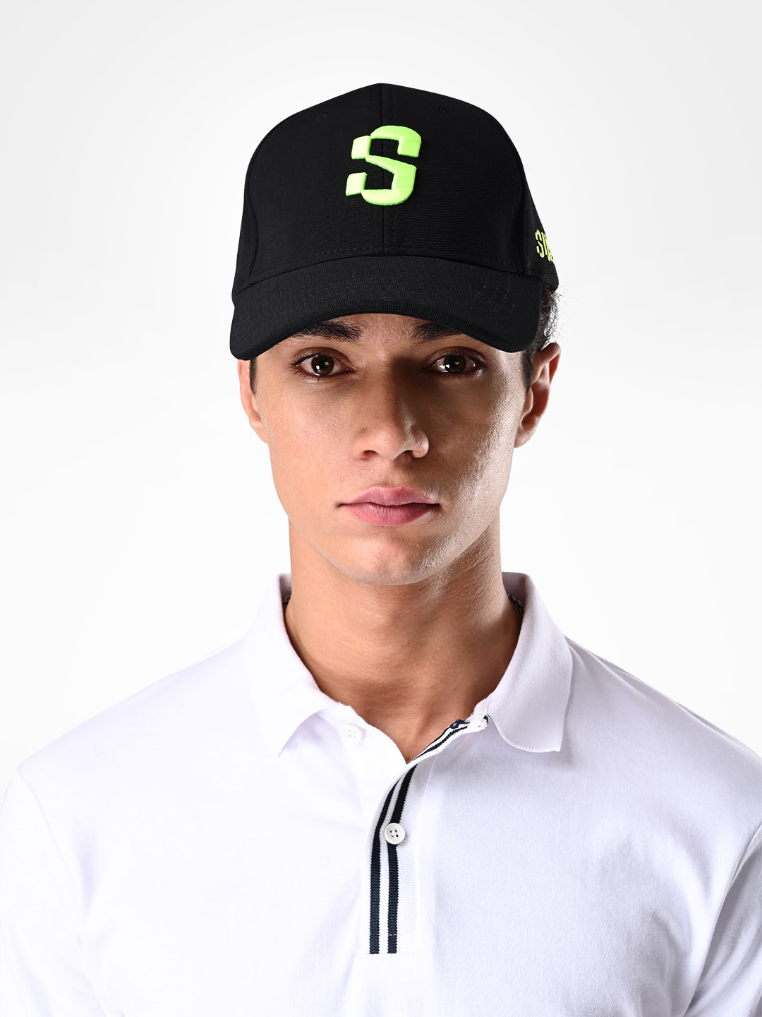 Mens Baseball Black Cap with Neon Embroidery