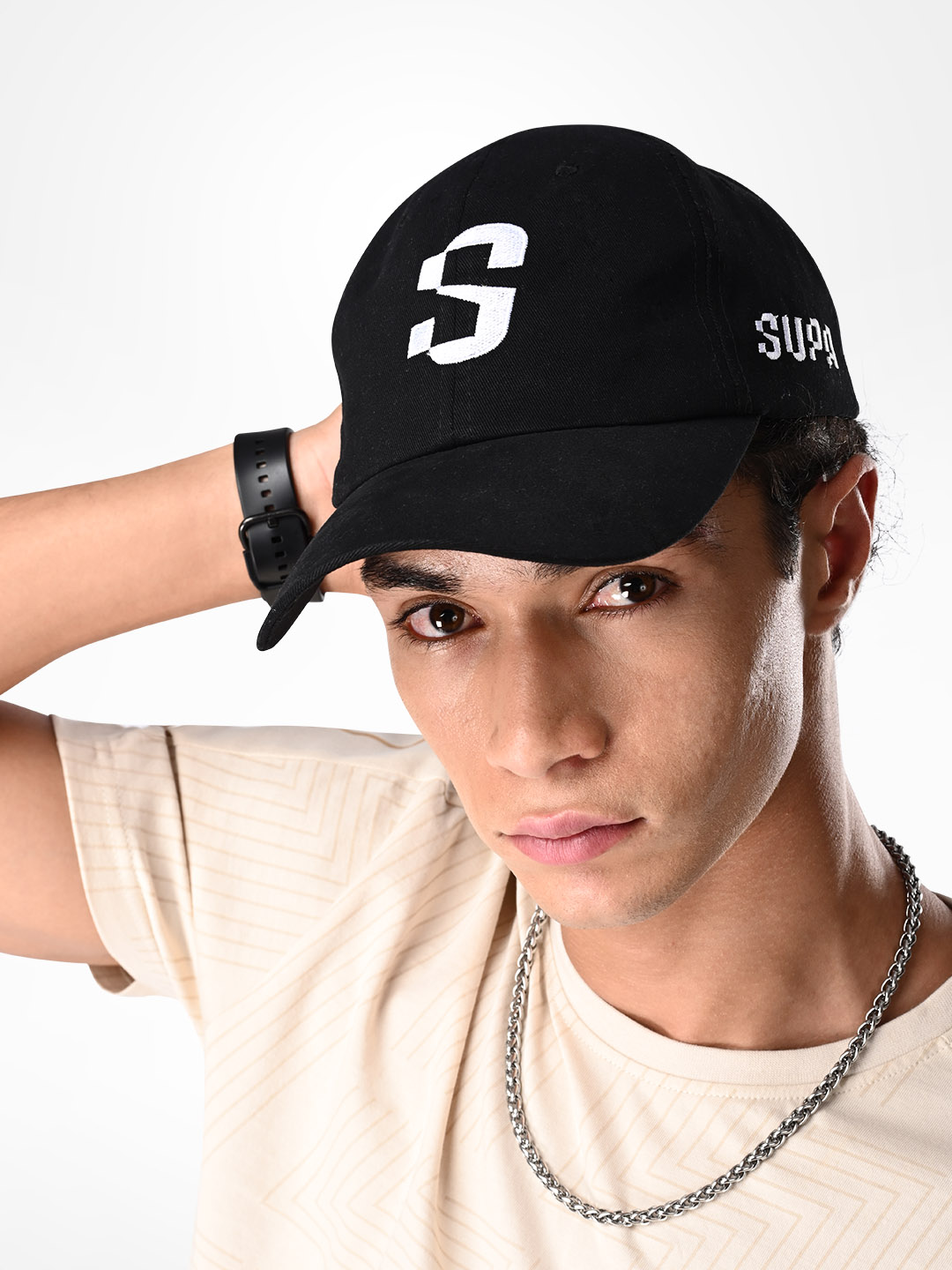 Supa Mens Baseball White Embroidered Black Cap (3)