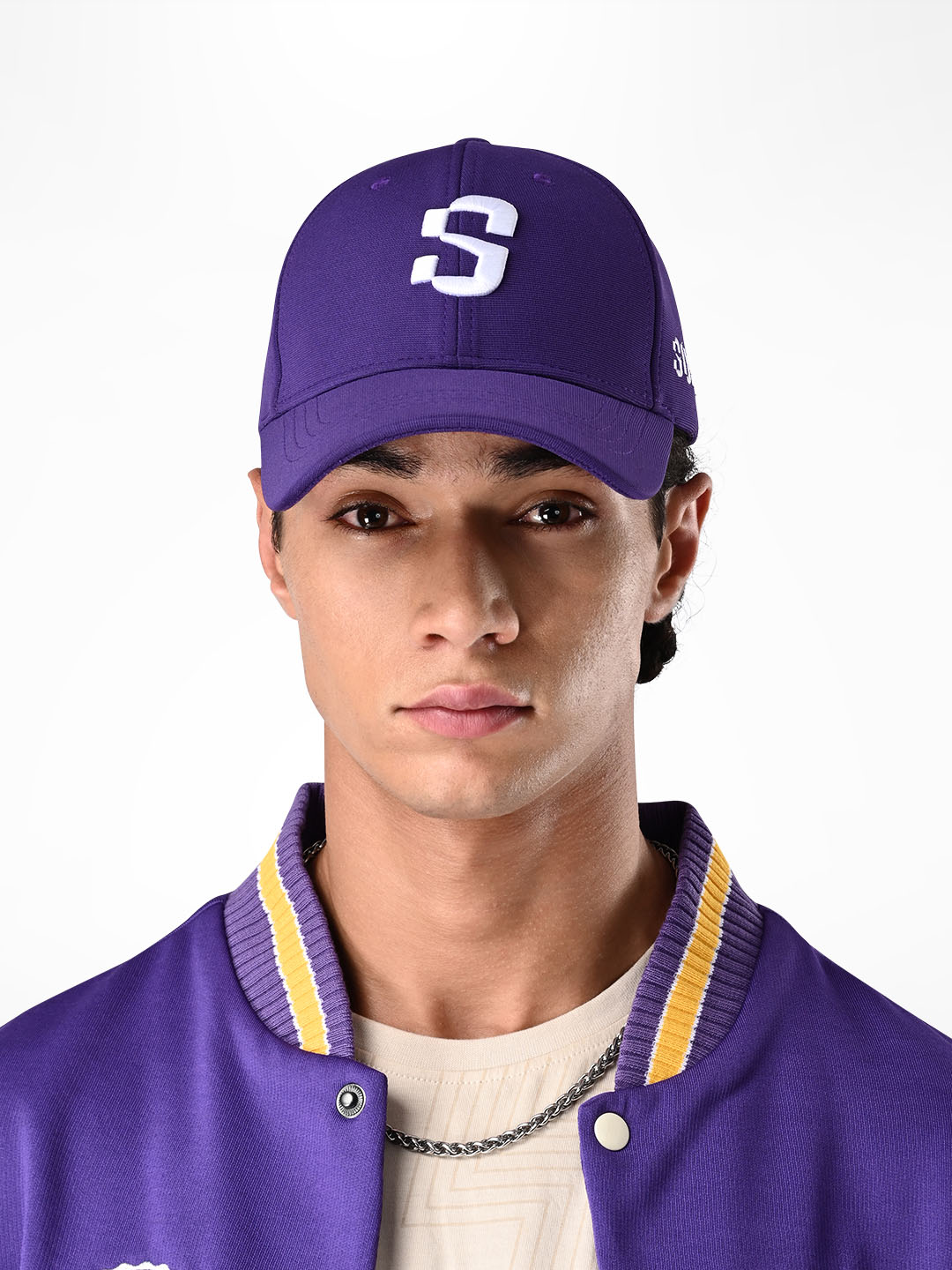 Mens Baseball White Embroidered Purple Cap