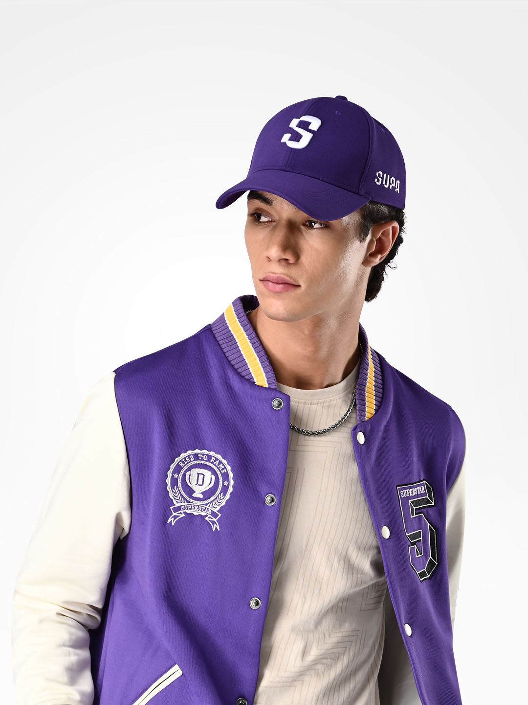 Supa Mens Baseball White Embroidered Purple Cap (2)