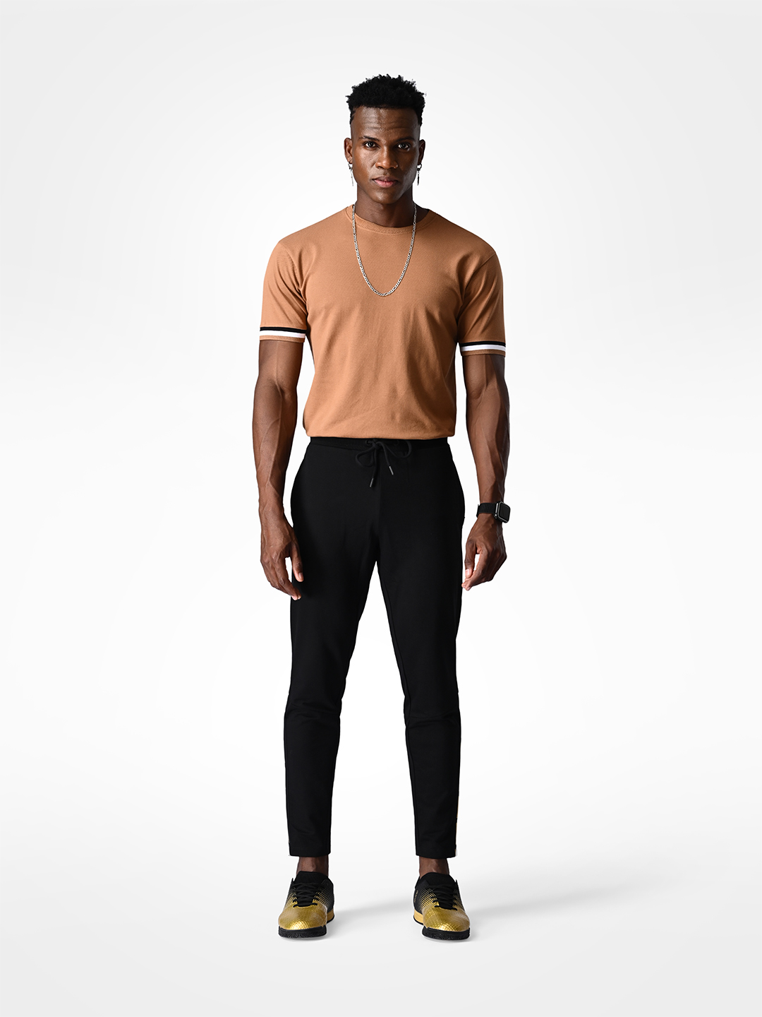 Supa Mens Black & Gold Printed Polycotton Regular Fit Joggers (4)