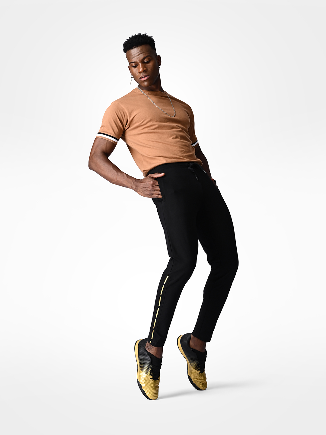 Supa Mens Black & Gold Printed Polycotton Regular Fit Joggers (7)