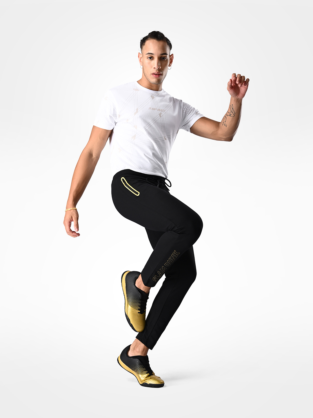 Supa Mens Black & Gold Printed Polycotton Regular Fit Joggers (8)