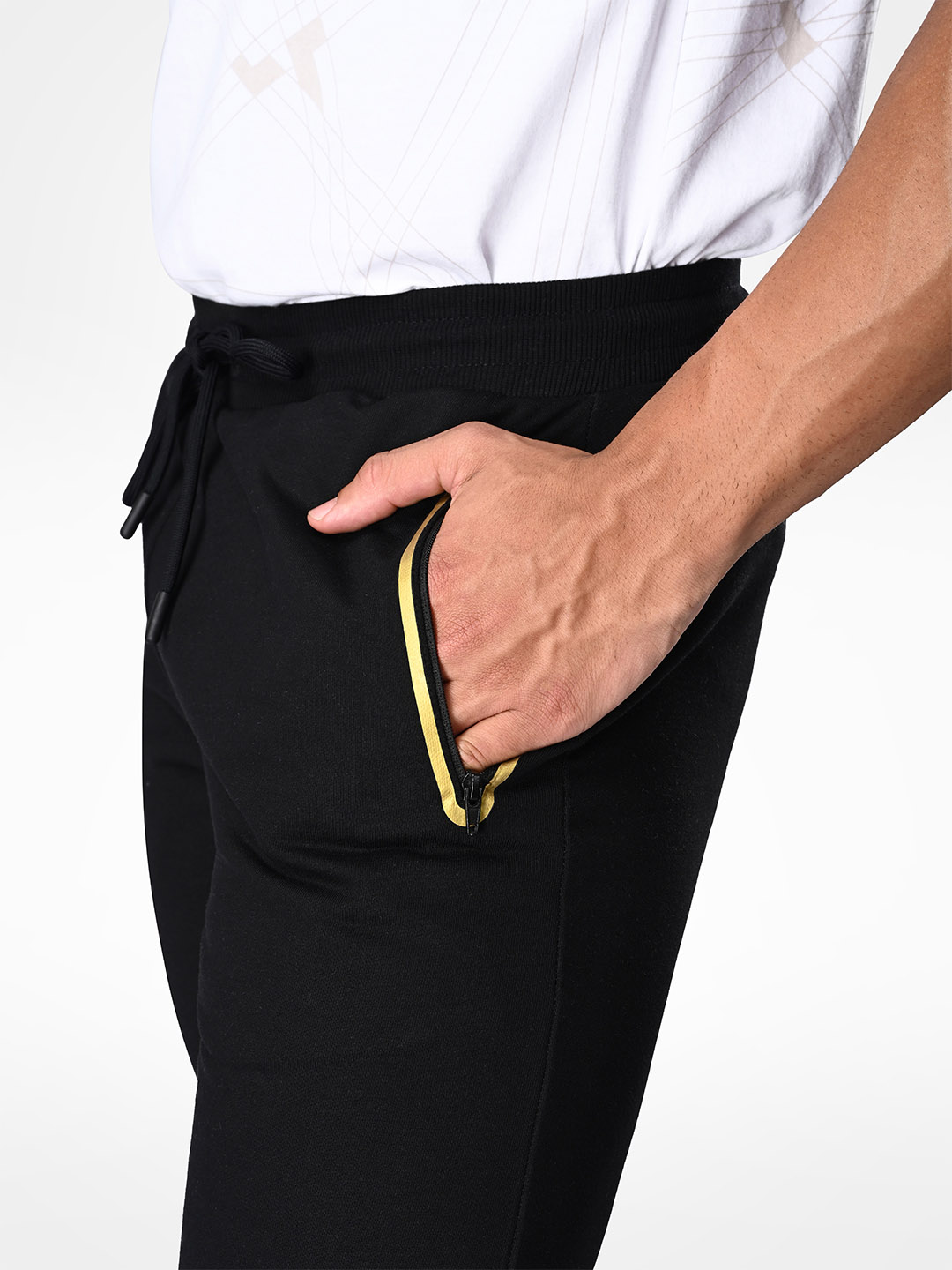 Supa Mens Black & Gold Printed Polycotton Regular Fit Joggers (3)