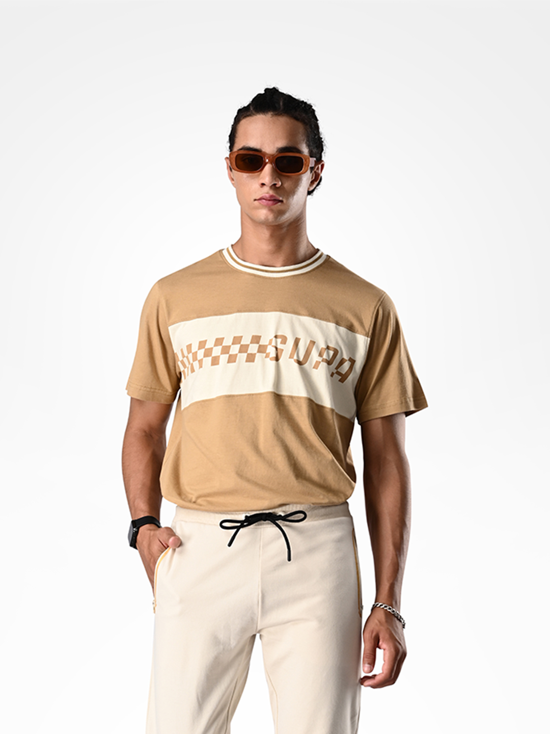 Supa Mens Off-white & Gold Printed Polycotton Regular Fit Joggers (6)