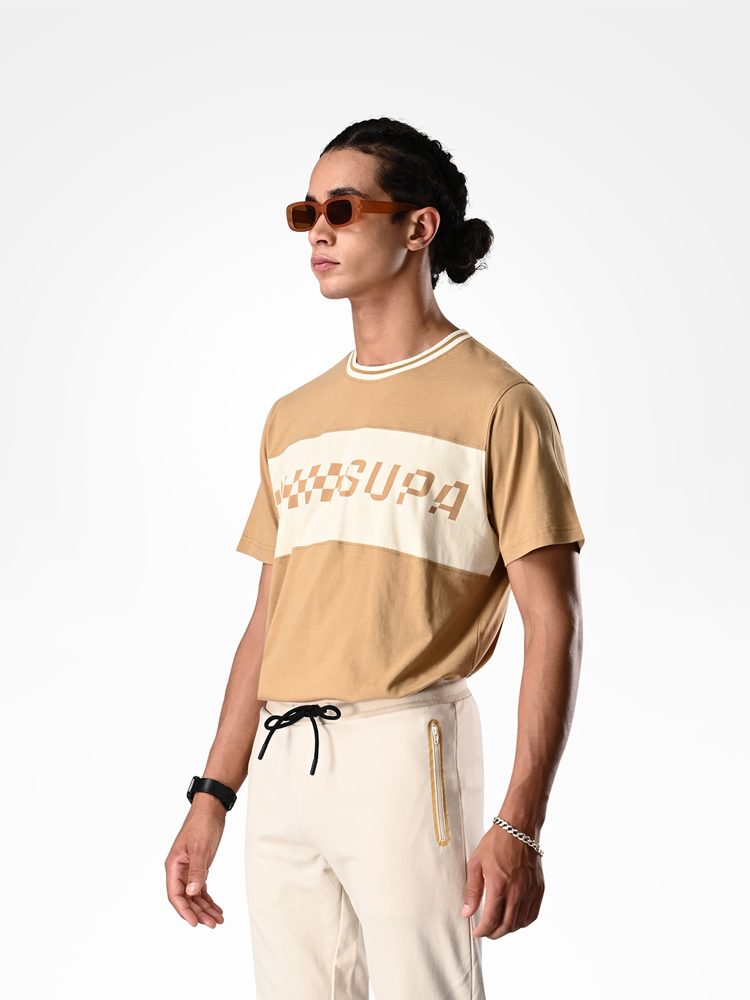 Supa Mens Off-white & Gold Printed Polycotton Regular Fit Joggers (7)