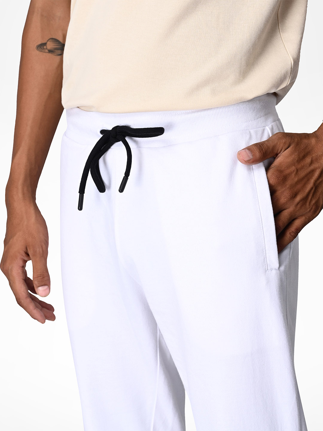 Supa Mens White Printed With Gold Tape Polycotton Regular Fit Joggers (2)