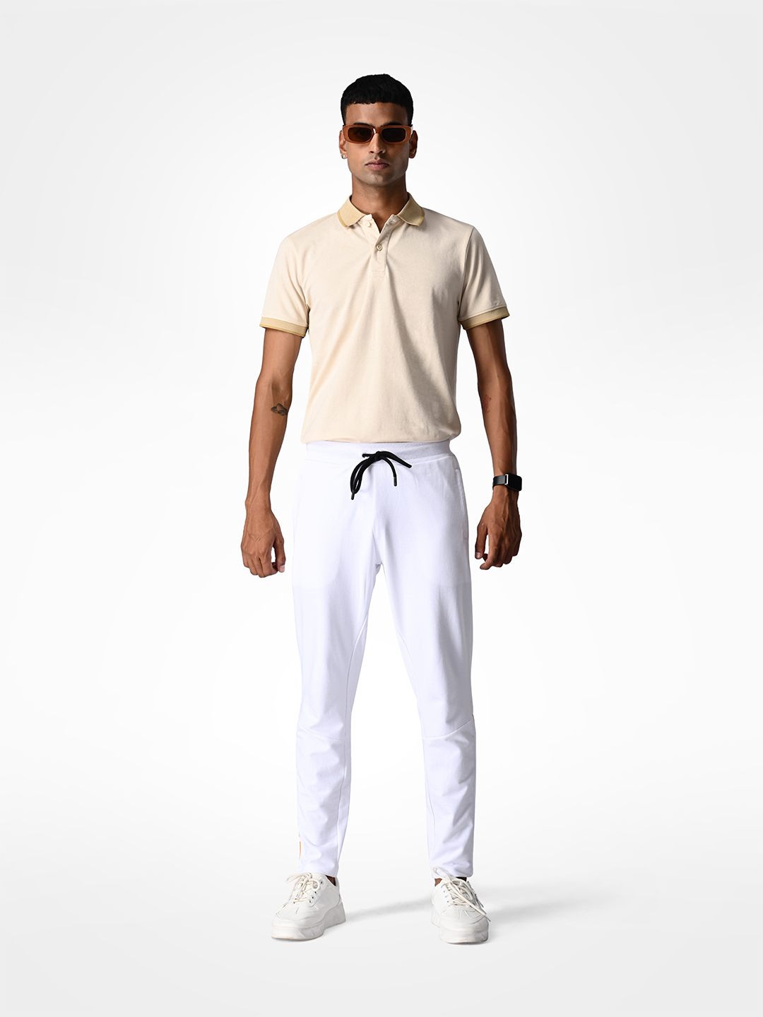 Supa Mens White Printed With Gold Tape Polycotton Regular Fit Joggers (3)