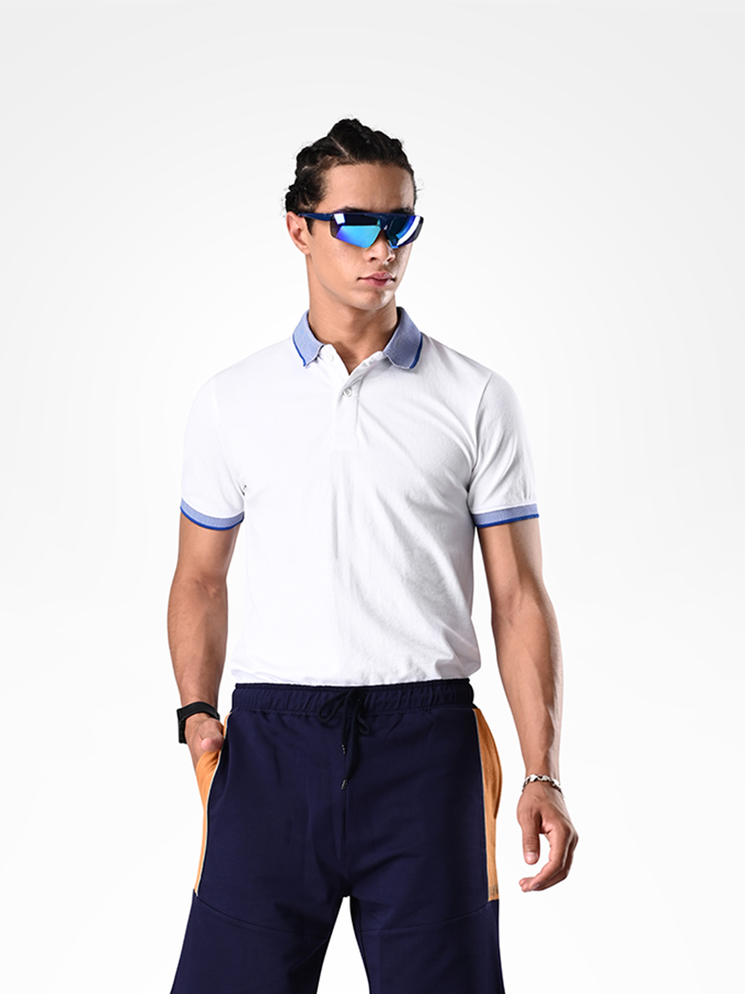 Supa Navy Blue and Camel Reflective Shorts (4)