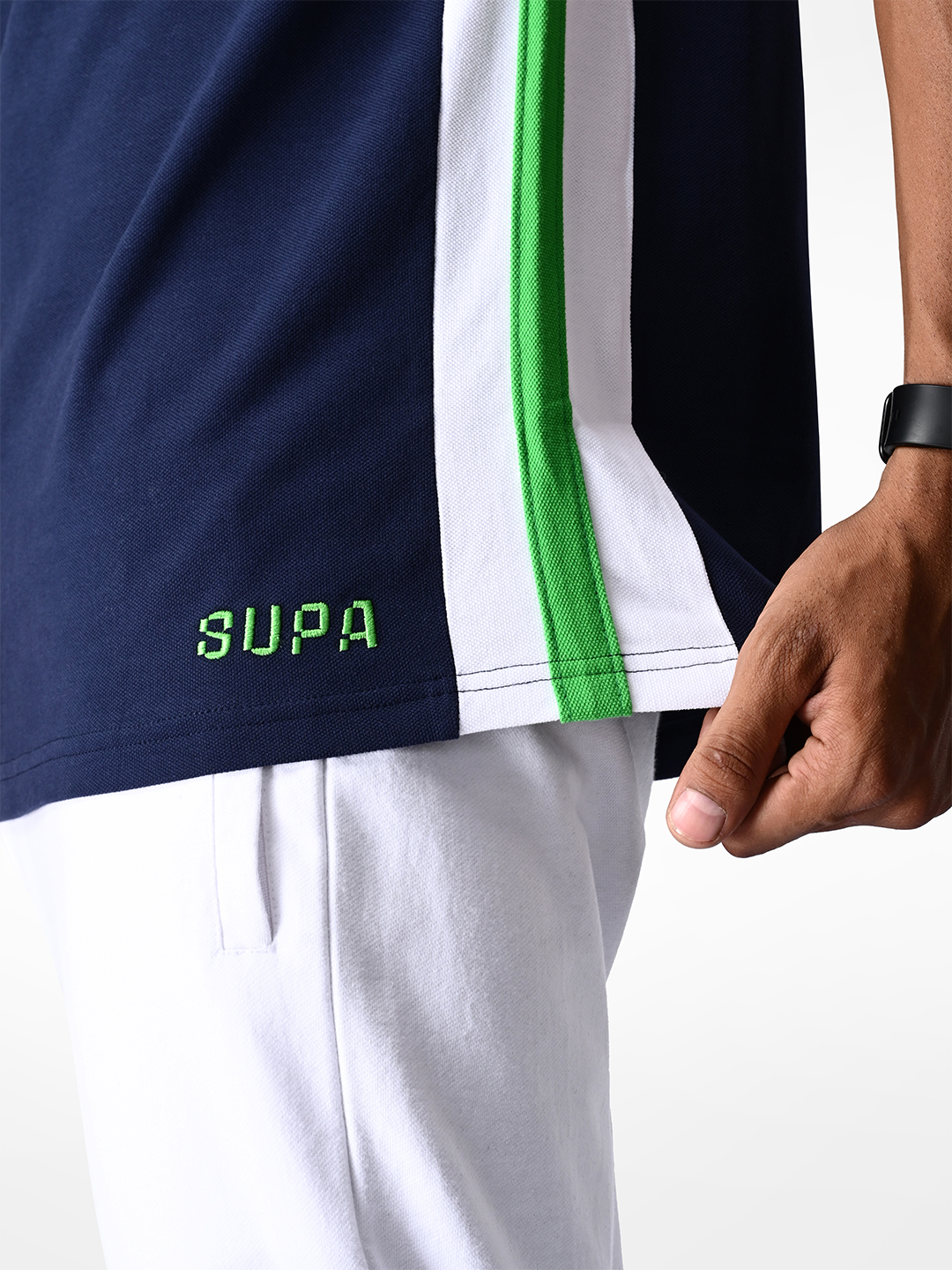 Supa Navy Blue Sporty Panelled Polo T-shirt (5)