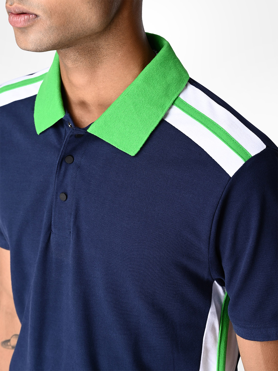 Supa Navy Blue Sporty Panelled Polo T-shirt (6)