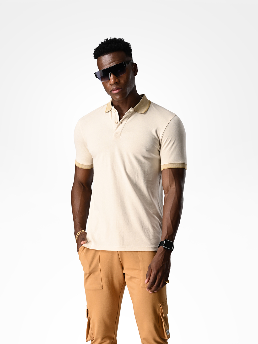Off White & Gold Polo T-shirt