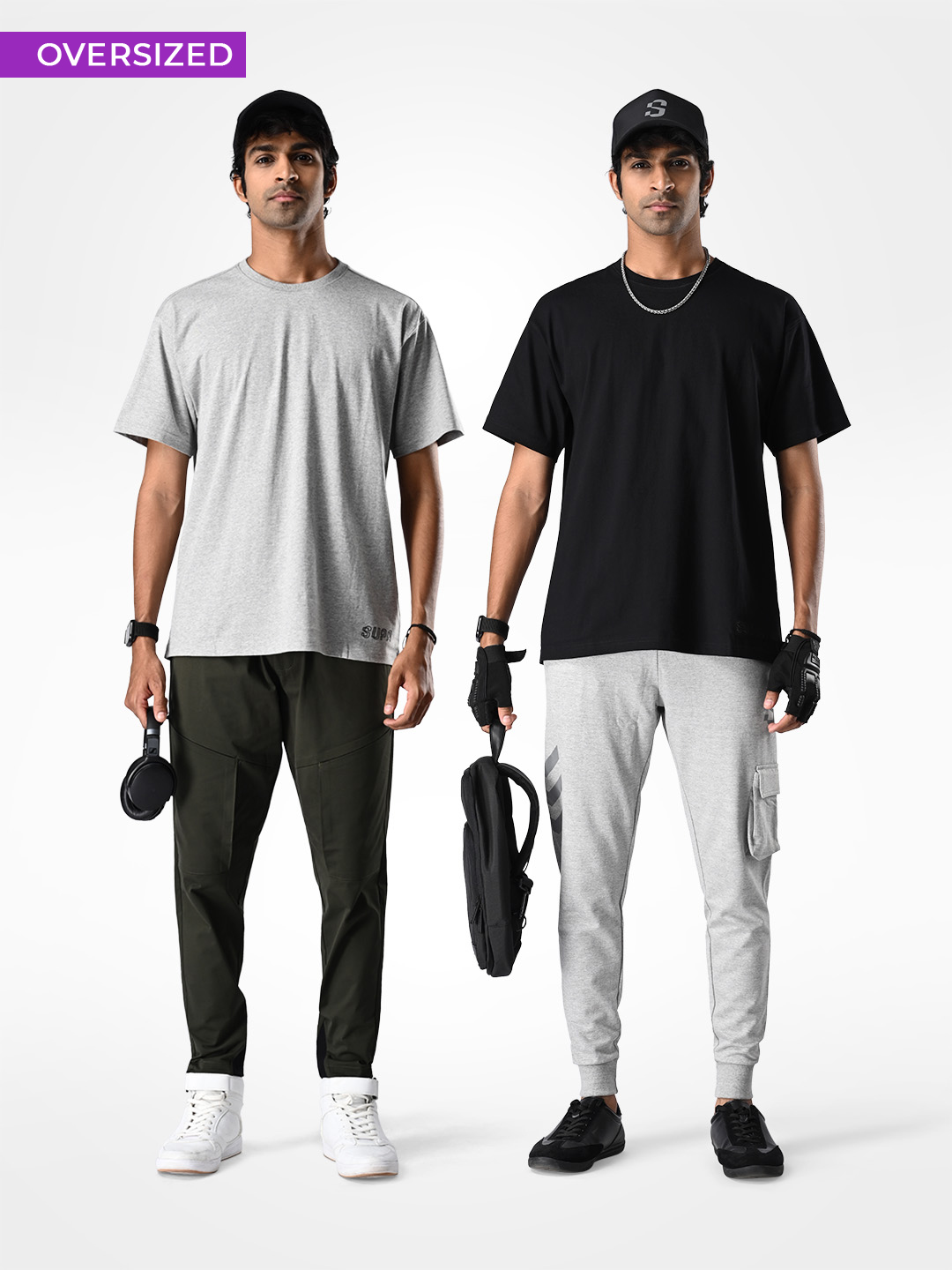 Oversized Pack of 2 Black & Grey Melange T-shirt