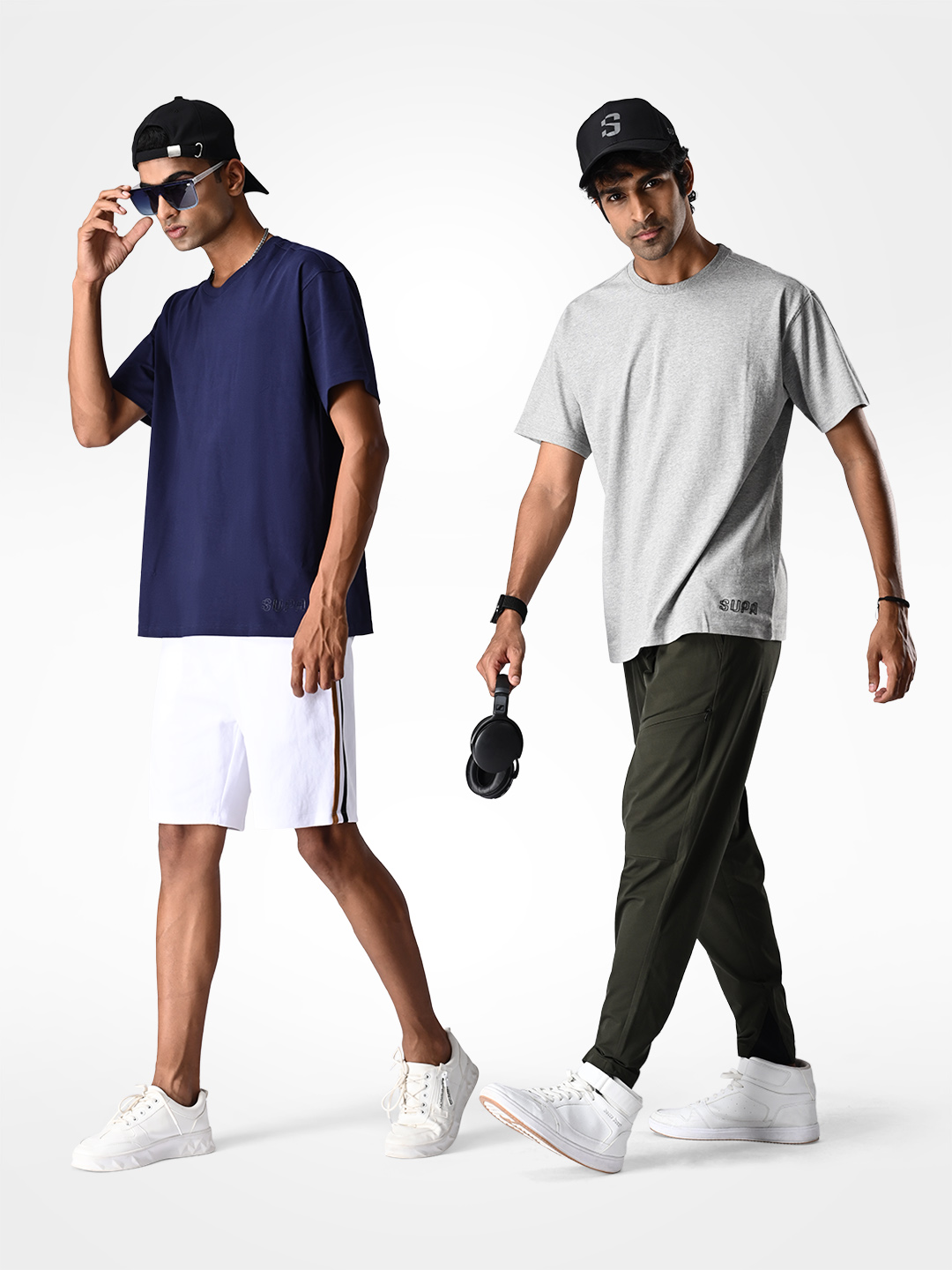 Supa Oversized Pack of 2 Navy Blue & Grey Melange T-shirt (2)