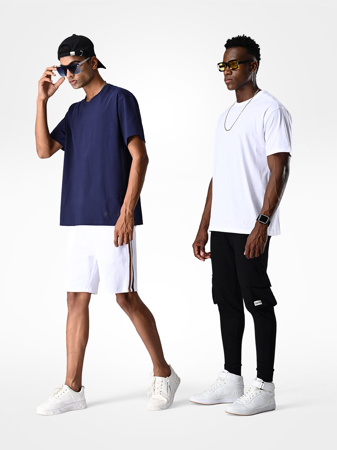 Supa Oversized Pack of 2 Navy Blue & White T-shirt (2)