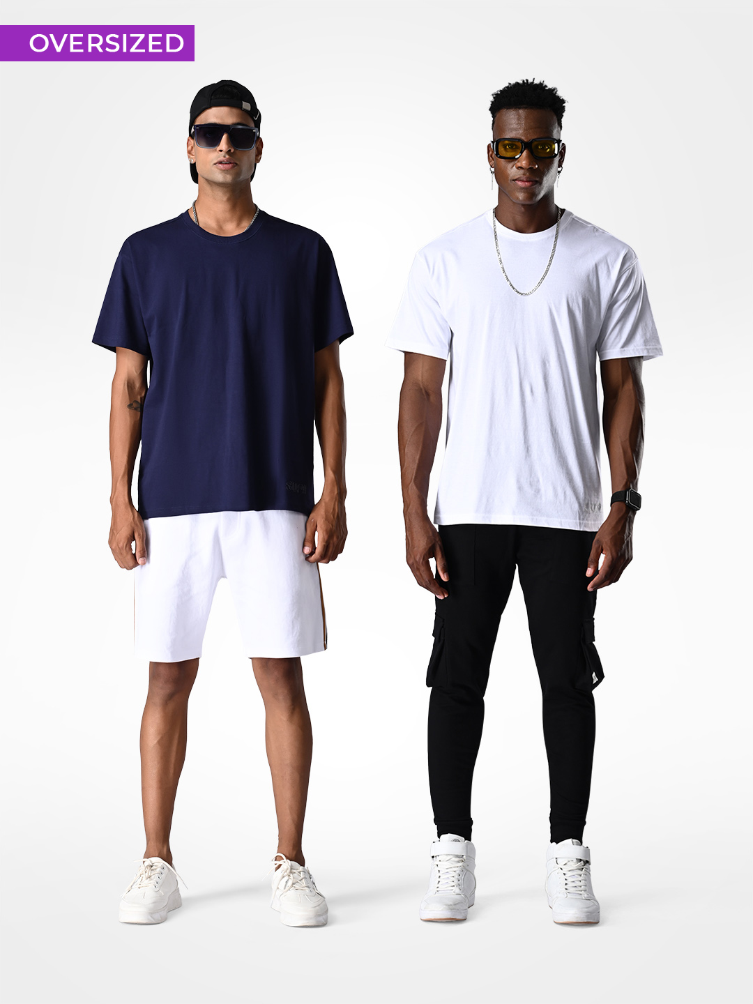 Oversized Pack of 2 Navy Blue & White T-shirt