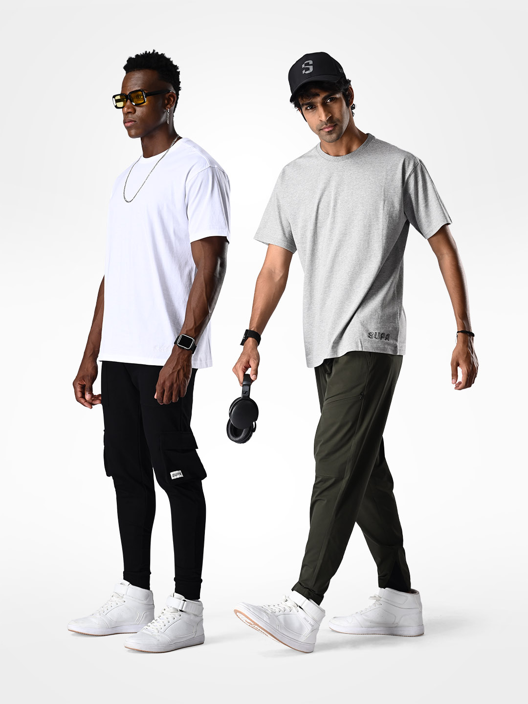 Supa Oversized Pack of 2 White & Grey Melange T-shirt (2)