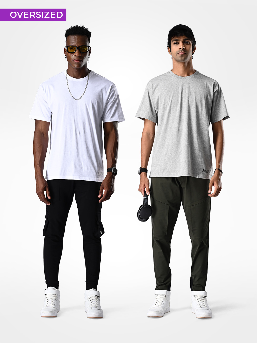 Supa Oversized Pack of 2 White & Grey Melange T-shirt (1)