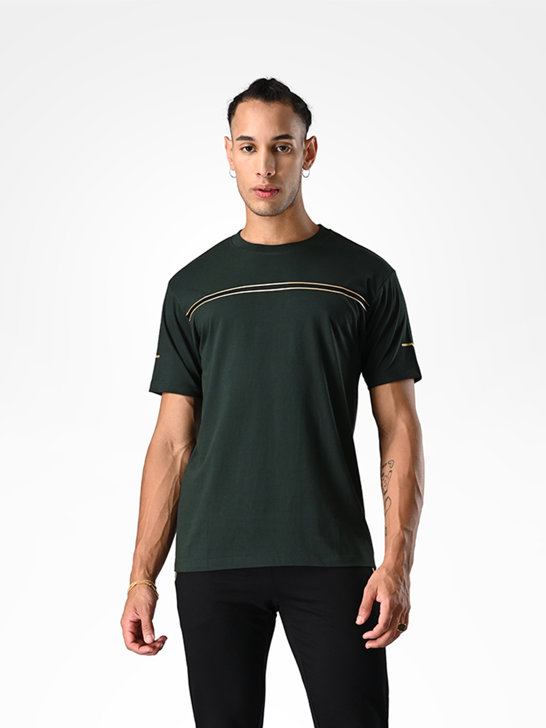 Supa Pine Green T-shirt With Gold Strip (2)