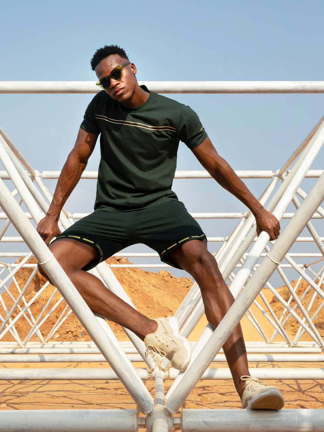 Pine Green T-shirt With Gold Strip