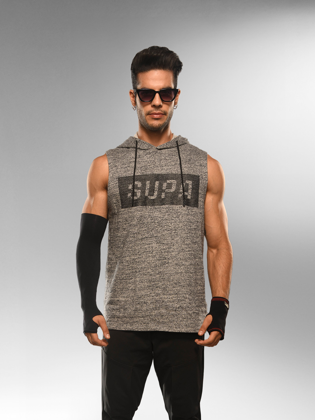 Supa Shift Grey Melange Oversized T-Shirt Hoodie