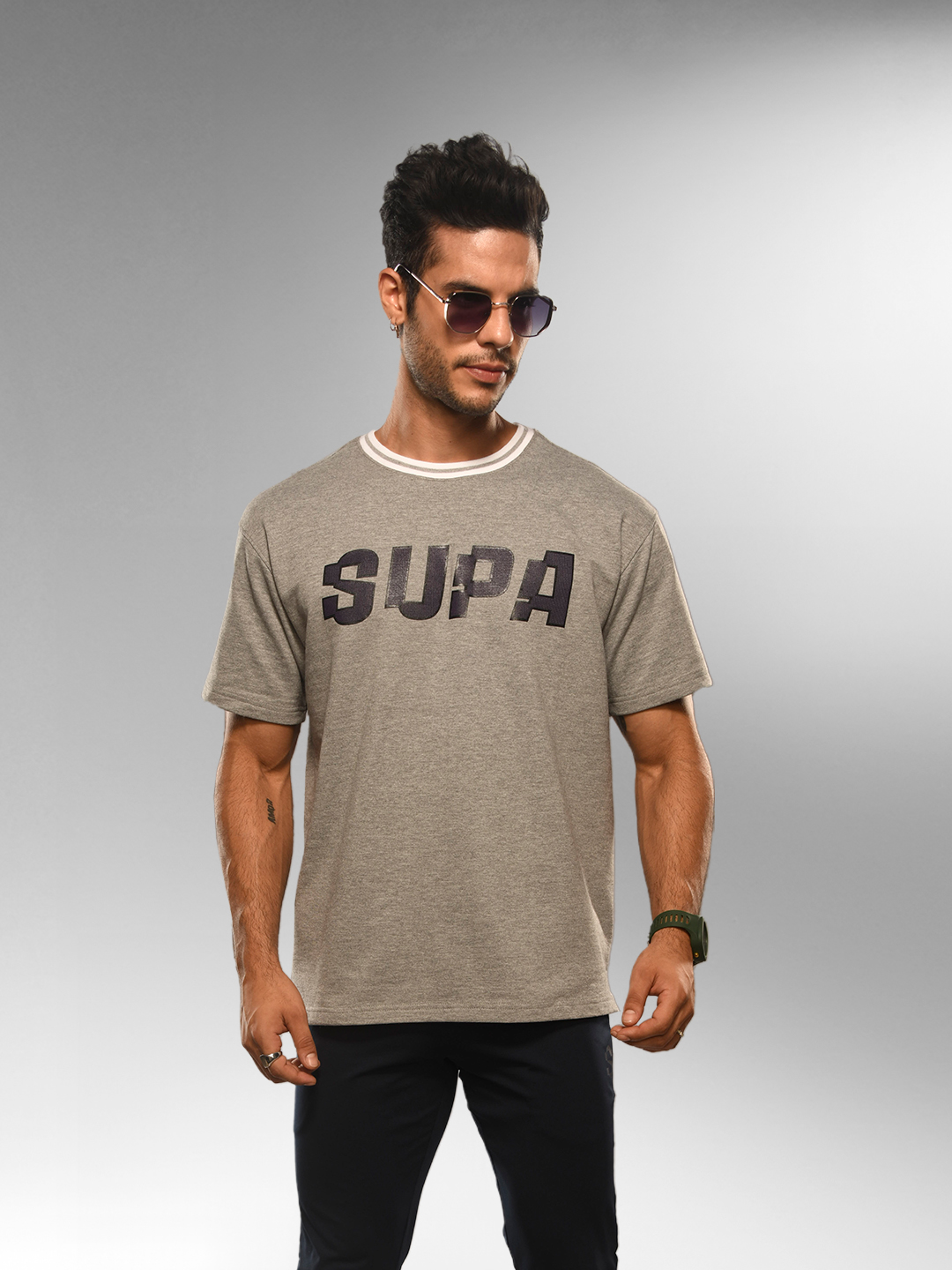 Supa Shift Greyish-Blue Oversized T-Shirt