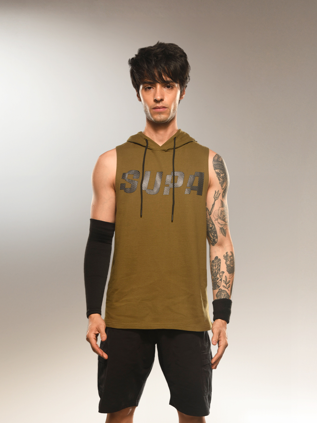 Supa Shift Olive Green Oversized Sleeveless Hoodie