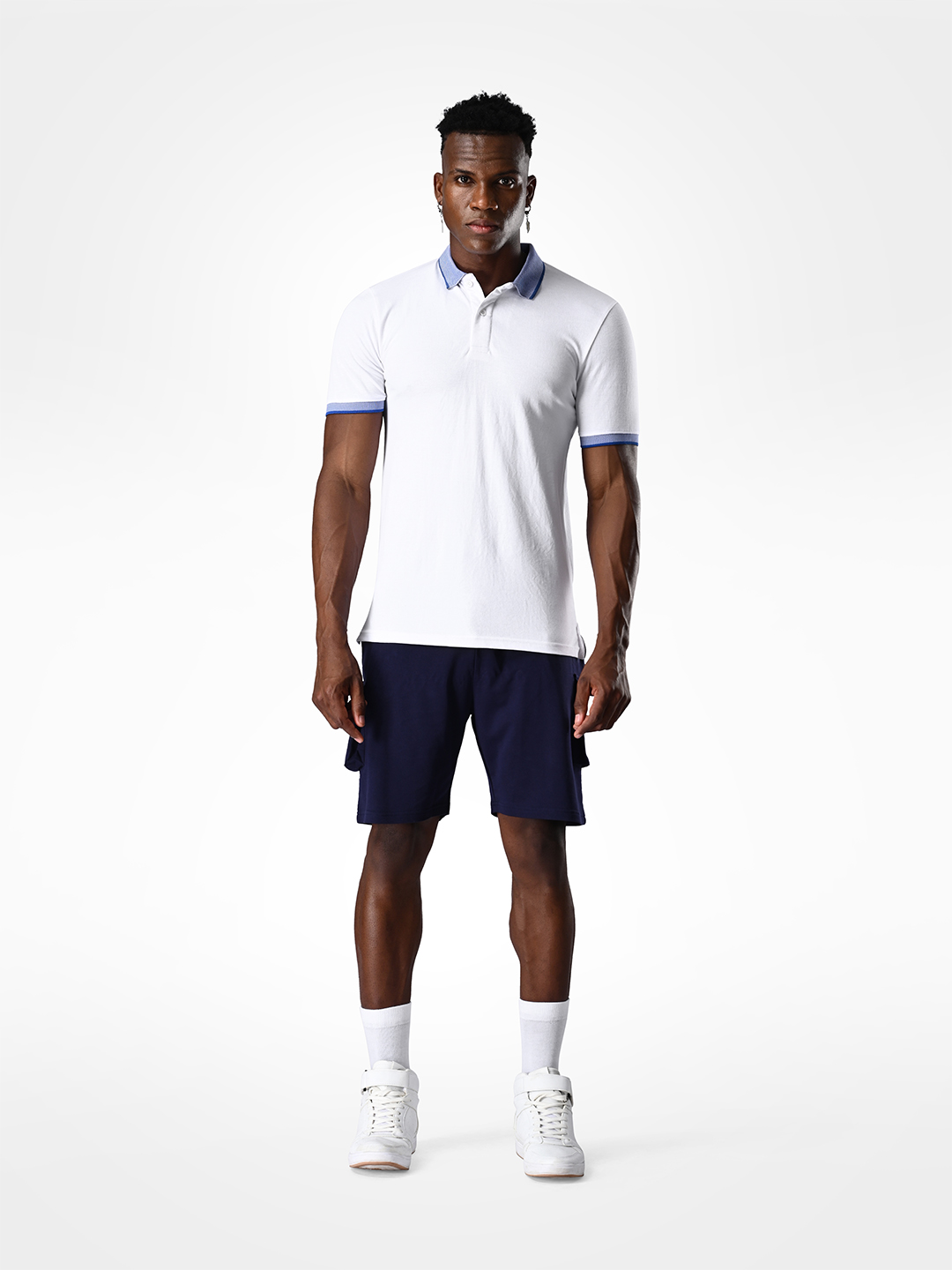 Supa Stretch Blue and White Polo Polycotton T-shirt (6)