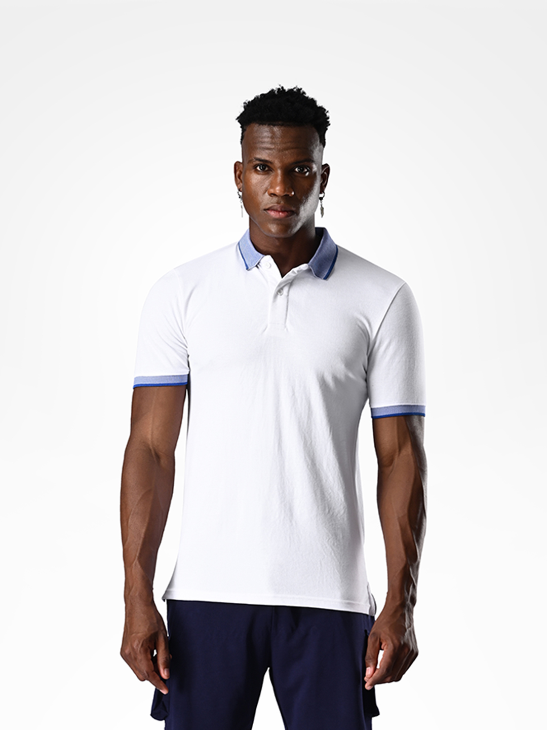 Stretch Blue and White Polo Polycotton T-shirt
