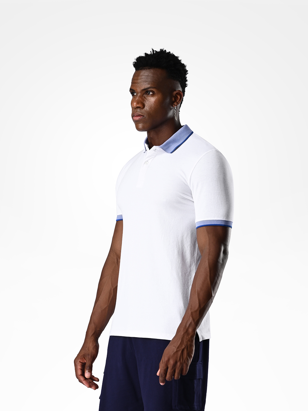 Supa Stretch Blue and White Polo Polycotton T-shirt (3)
