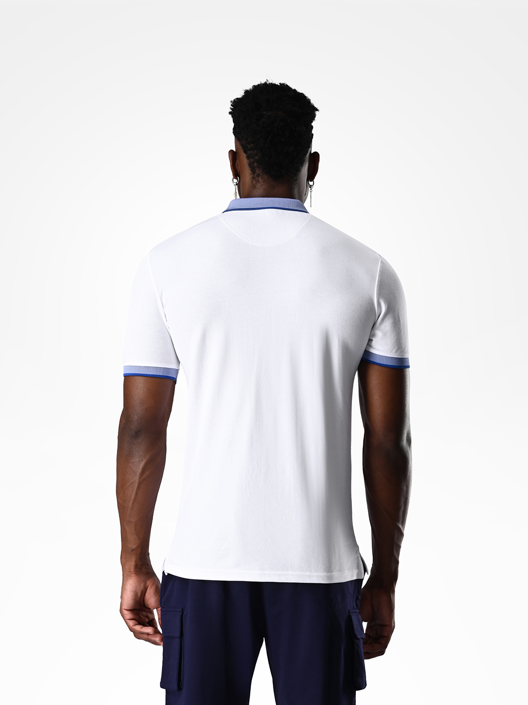 Supa Stretch Blue and White Polo Polycotton T-shirt (4)