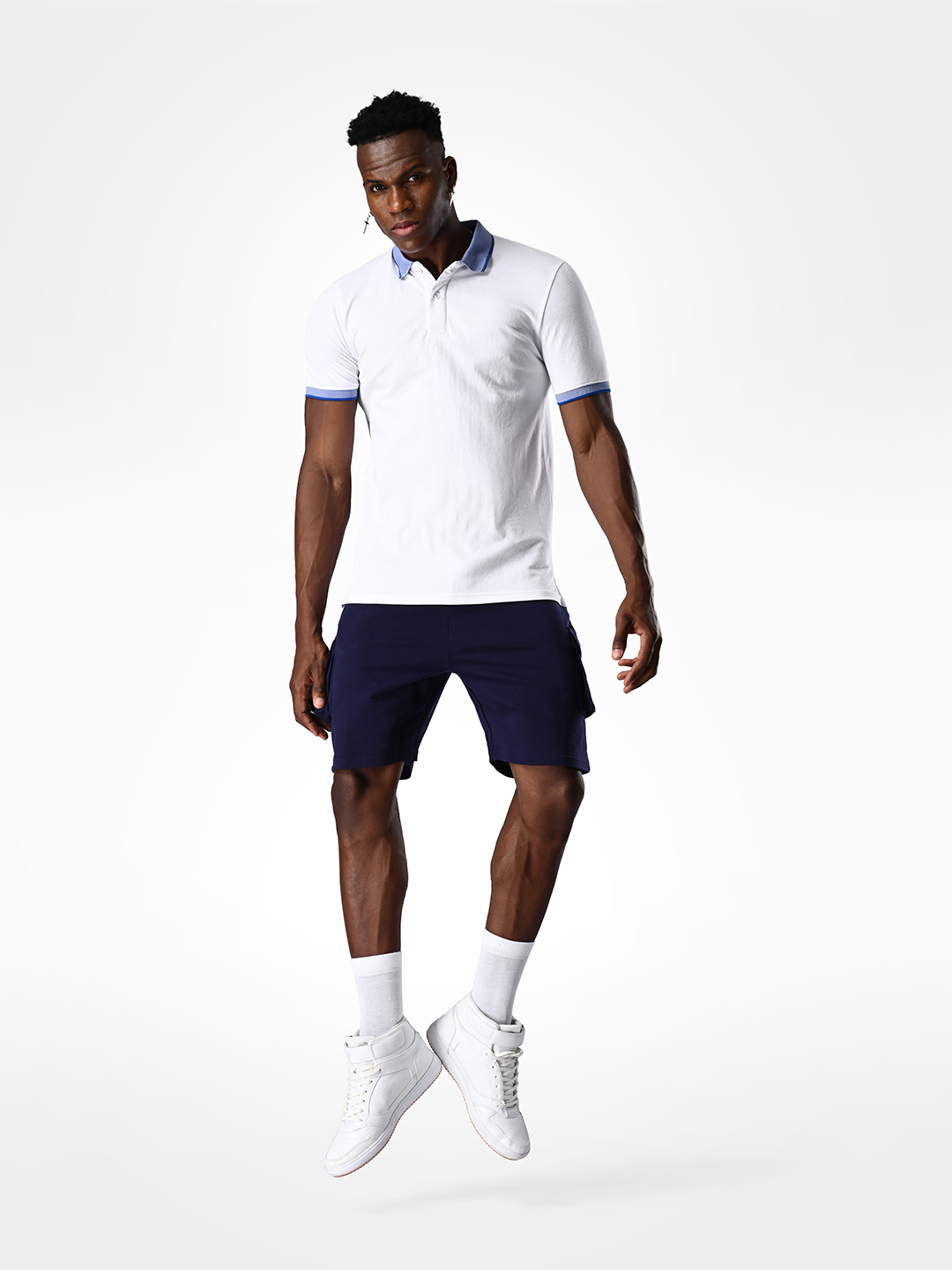 Supa Stretch Blue and White Polo Polycotton T-shirt (5)