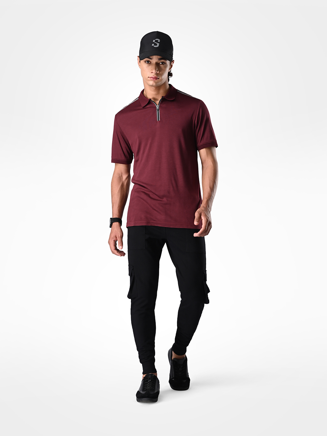 Supa SUPA Comfortable Burgandy Reflective Print Polo T-shirt (10)
